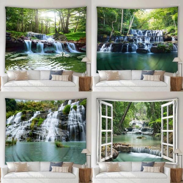 Arazzi moderni paesaggio 3d paesaggio forestale arazzo per paesaggi all'aperto cascate giardino fiumi monte home muro arredamento arte arte murale