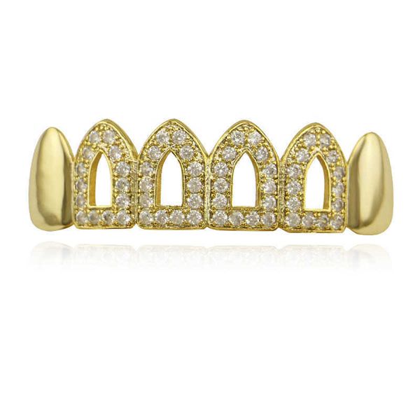 Aparelhos de hip-hop de portas incrustadas de diamante de 6 dentes adequadas para homens e mulheres grillz jóias acessórios de Halloween