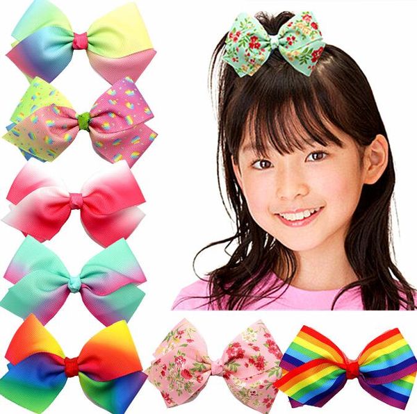 Baby Girl Hair Accessoires Drucken Kostüme für Kinder Haarpfögen Clips gedruckte Bögen Mädchen Regenbogen Jubel Geschenke Ganze