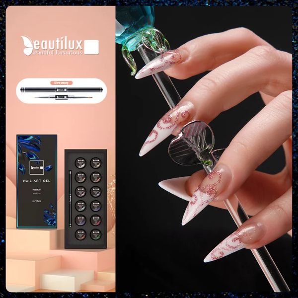 Kits Beautilux Platinum Malerei Gel -Kit mit Nagelbürste UV LED Salon Nägel Kunst Design Metallic Glitter Zeichnung Maniküre Set Set