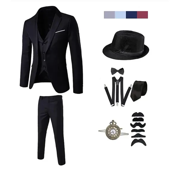 Anzüge 1920er Männer Gatsby Cosplay -Outfit Herren Gangster Kostüm und Zubehör Set Steampunk Weste Weste Taschenuhr