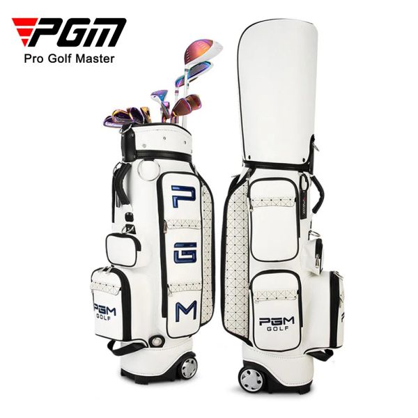 Taschen PGM Golf Bag Retractable Folded Golf Aviation Bag Tragbares Standard -PU -Leder großer Kapazität Golf Caddy -Tasche mit Rädern QB036