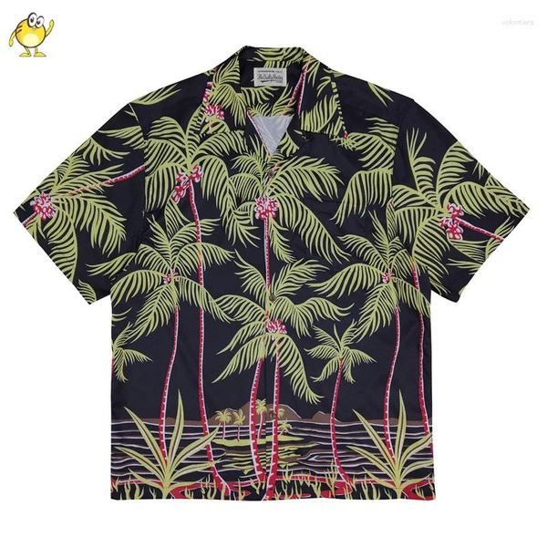 Herren lässige Hemden schwarz weiß brauner Wacko Maria Kurzarm Lteel Männer Frau Hawaii Knöpfe Top Tee