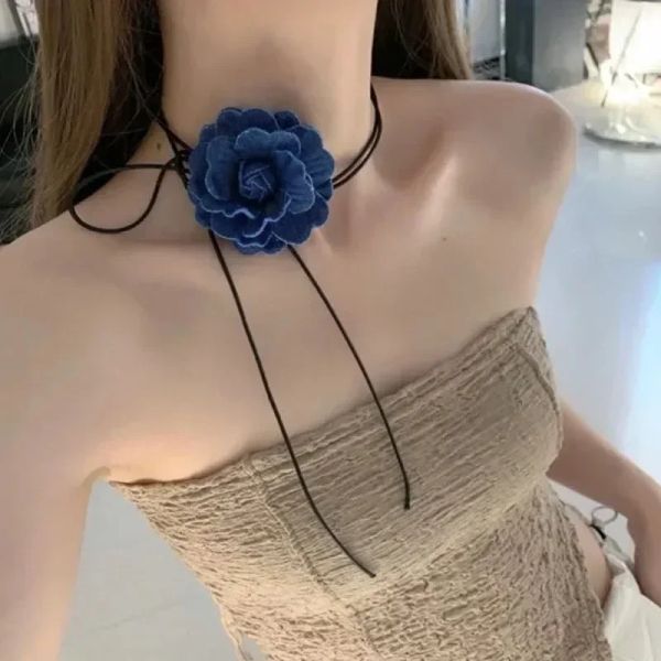 Kolyeler Ayarlanabilir Çiçek Gül Kolye Spanok Y2K Collarbone Zinciri Kadın Kot Koku Kolye Modaya Mizaç Balmumu Halat Kolye Hediyesi