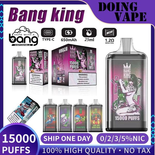 Original Bang King 15000 Puffs Einweg E -Zigaretten Puff 15000 Vape Stift 25ml Pod 850mAh wiederaufladbarer Vaper Batterie Dampf 15K Deschierbares Puff 15k 24 Stunden Schiff