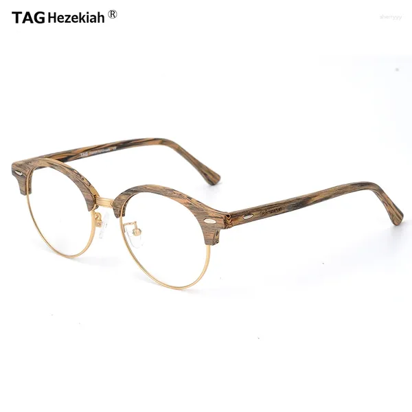 Sonnenbrillen Frames Tag HEZEKIAH Gläser Rahmen Männer Frauen T4246 Brillen optische Myopie Lesen verschreibungspflichtiger Acetat Nachahmung Holzkorn