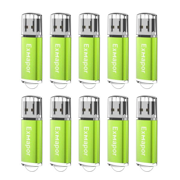 Azionamenti da 2 GB USB Flash Drive 10 Pack Exmapore 4 GB USB Drive Memory Stick girevole da 8 GB Pollumi USB2.0 Pen Drive per archiviazione Data Verde