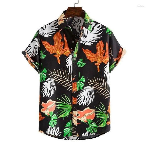Herren lässige Hemden Pflanzen Blätter Grafiken für Männer Kinder 3D -Print Hawaiian Strandhemd Kurzarm Fashion Modus Bluse Tops Kleidung Kleidung