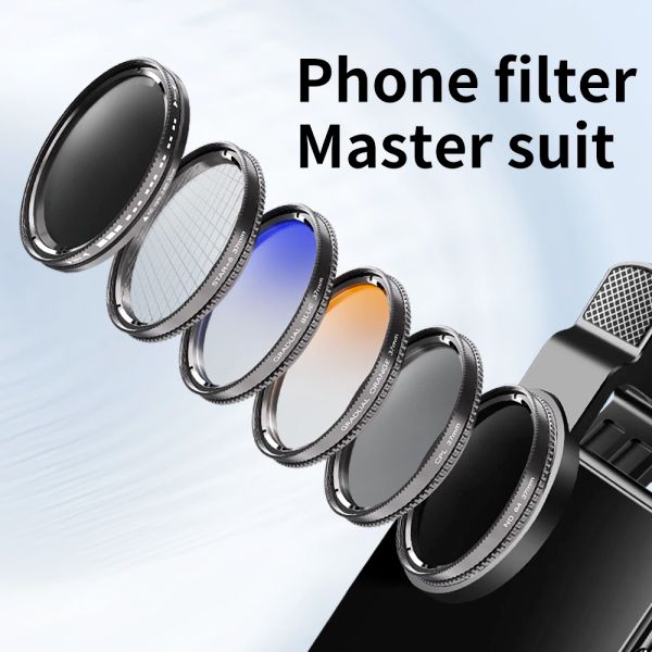 Acessórios Kit de filtro de lente de telefone celular de 37 mm com CPL, Starlight, Gradiente Blue, Gradiente Lens de filtro laranja Clipe para iPhone Samsung Xiaomi