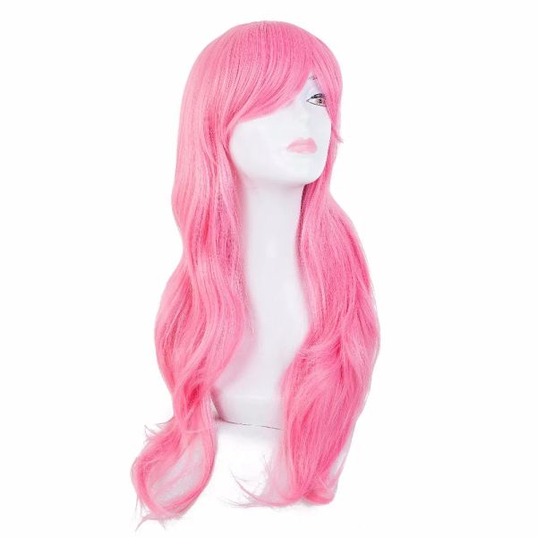 Parrucche con parrucca rosa femow sintetico resistente al calore fibra lunga capelli ricci donne perruque cartone animato ruolo costume cosplay parto