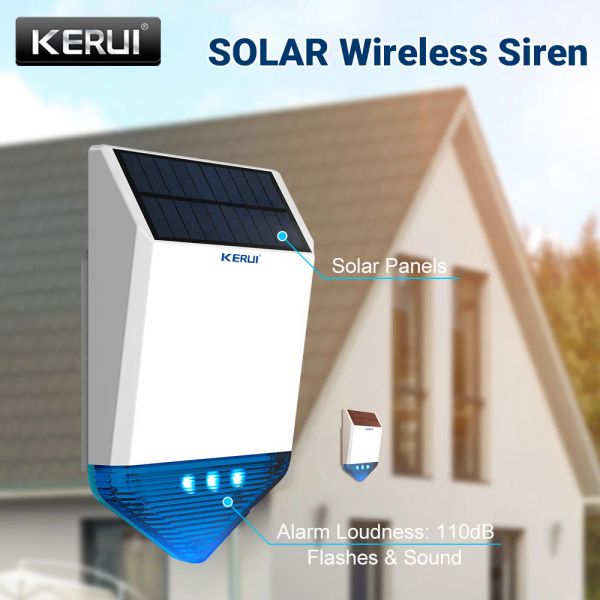 Punch Kerui sem fio 433MHz Esfrute a solar Led Sirene LED de Sirene LED de 110 dB Siren à prova d'água para sistema de alarme