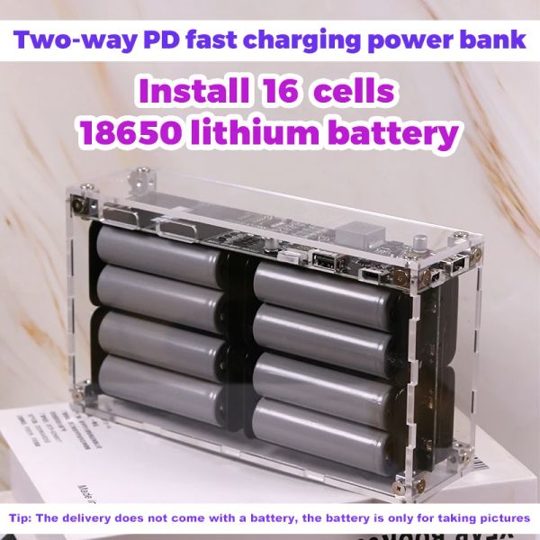 Acessórios Lnstall 16 Cell 18650 Bateria de lítio 100W 120W 60W Capacidade de alta capacidade sem bateria Transparente Charagem Fast Diy Power Bank Case
