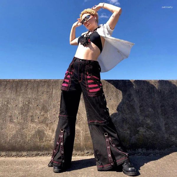 Frauenhose Gothic Kette Verband Weitbein Frauen Übergröße Low Rise Dark Academic Hosen Streetwear 90er Baggy Punk Punk Style