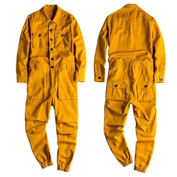 Hose Frühlings Overalls Herrenanzug Lose Langarm -Baumwoll -Cargohosen Schwarz gelbe Arbeitspeziehosen Arbeiten Uniform ROMPERS