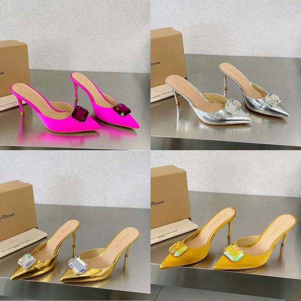 Rossi Gianvito Kadın Sargılar Terlik Tasarımcı Sandalet Moda Günlük 8.5 cm yüksekliğinde topuk ziyafet ayakkabıları yüksek kaliteli süet sivri uçlu kapaklar