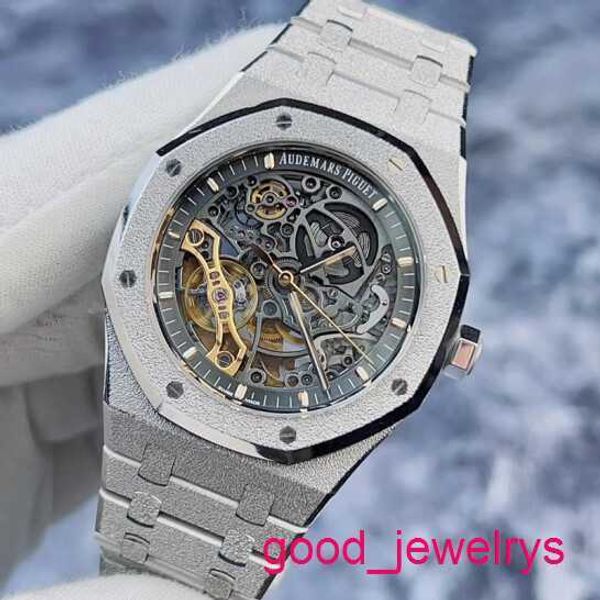 AP Business Forist Watch Series серия Royal Oak 15407BC Hammer Gold Процесс, обычно известный как Frost Gold Hollow Dial Double Balance Men's Automatic Watch