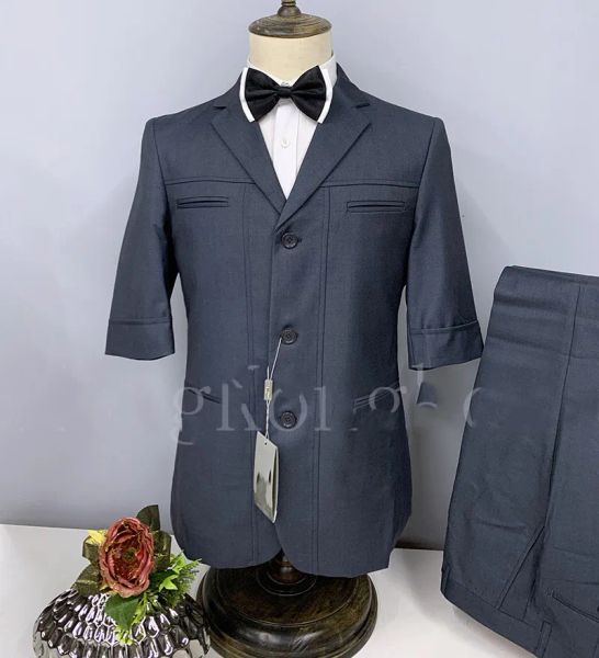 Pullover 2022 Custom Made Frühlings- und Sommer 7pointsleeve Grey Hochzeitsanzüge für Männer Halbärmel Slim Fit Bräutigam Casual Party Blazer Hose