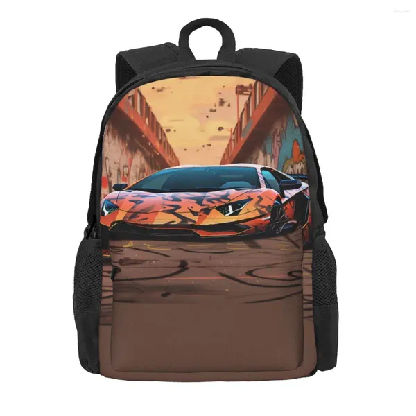 Carro de esportes de luxo de mochila vários estilos grafites de parede de parede mochilas ao ar livre menina menina colorida bolsas escolares coloridas estilo mochila