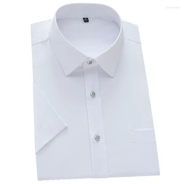 Camisas casuais masculinas estrech verão macio e fácil vestido social livre de ferro de mangas curtas mangas regulares roupas masculinas