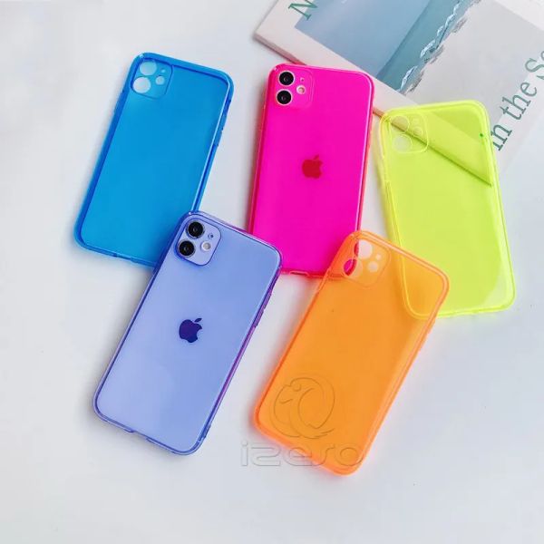 Custodia per telefono trasparente TPU a colore solido fluorescente per iPhone 15 14 13 12 11 Pro Max XR XS 8 SE2 ZZ