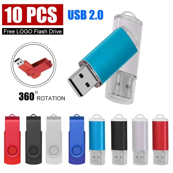 Unidades 10pcs/lot cor USB 2.0 USB Flash Drive 8GB 16GB 32GB 64GB USB Stick Pen Drive 1GB 2GB4GB Pendrive para smartphone/pcCustom