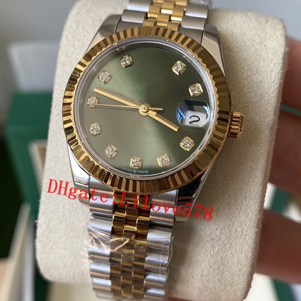 2024 Nuovi modelli Donne Guarda Sapphire Waterproof Diamond Green Disk 31mm 2824 Macchine Movimento automatico Cingcio d'oro