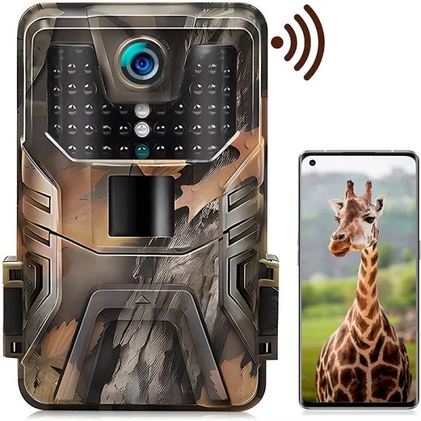 Câmeras ao ar livre 4k 36mp Vídeo ao vivo Mostrar controle de aplicativo Trail Camera Wi -Fi Câmera de jogo sem brilho Noite 940nm Visão para Wildlife Trap Game Cam