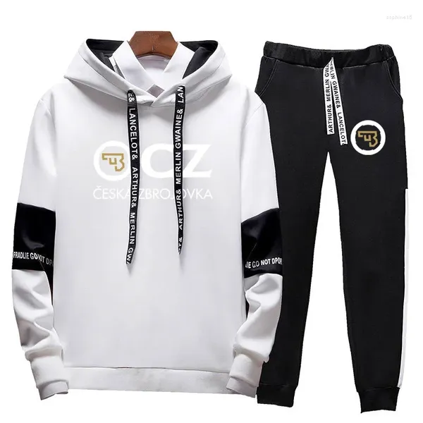 Herren -Trailsuiten 2024 Sping Herbst CZ Ceska Zbrojovka Tschechische Schusswaffen Logo Druck Sport bequemer Kapuzenpullover Jogginghose Frenulum Design