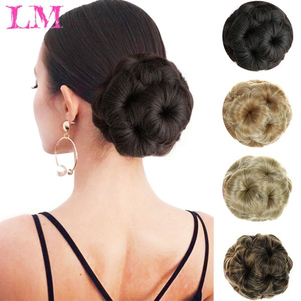 Chignon liangmo sintético de alta temperatura Fibra Chignon Nine Hair Women Women Curly Chignon Hair Bun Donut Clipe em cabeceira