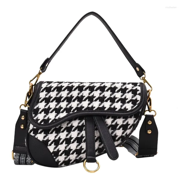 Bolsas de ombro de ombro de alta qualidade Houndstooth Saddle Leather Feminina Bola de designer de moda feminina Bolsa de crossbody