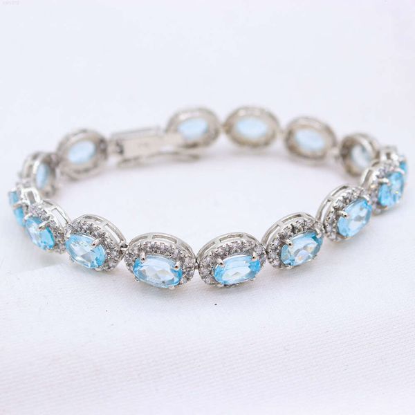 Pietra topazita blu naturale con braccialetto zircone cubico 925 gioielli fatti a mano in argento sterling per donne bellissimi regalo per lei