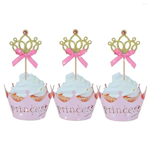 Partyzubehör 40 PCs glitzernde Prinzessin Cupcake Toppers Crown Wrapper Babyparty -Dekorationen für Birthda