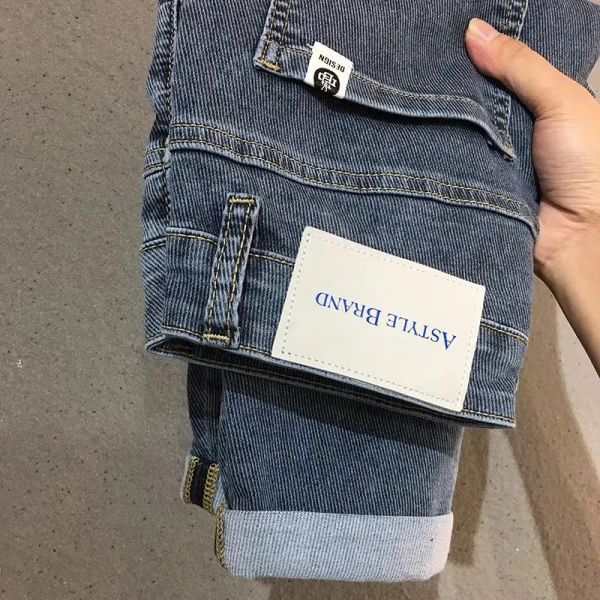 Sweetpants Yüksek Sınıf 2022 Mavi Denim Kot Pahalı İşlemeli Kore İnce Fit Tayt Highend Orta Bel Elastik Twill Pantolon