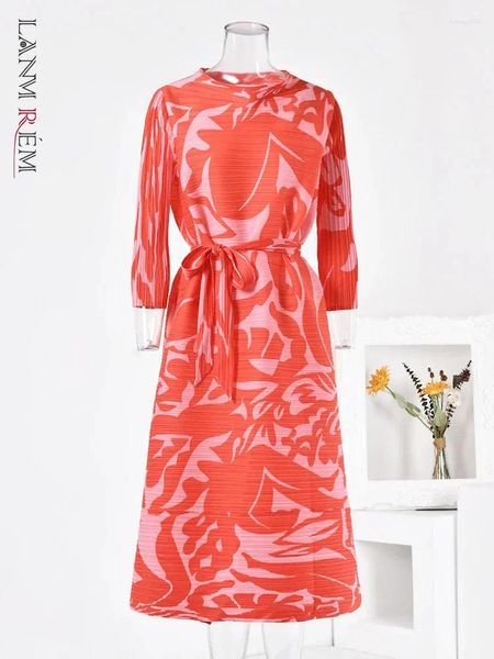 Повседневные платья Lanmrem Contrast Color Ploats Ploats Women Mashion Print Reftemed Полная талия с весенней одеждой 2024 года 32D790