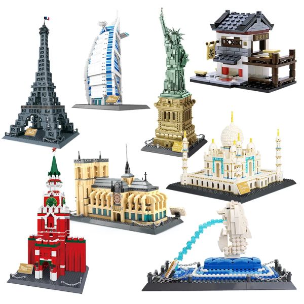 Blöcke Wange City Architektur Bausteine Die Statue der Liberty Roman Colosseum Eiffelturm Model Ziegelspielzeug für Kinder Geschenk