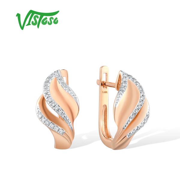 Orecchini VISTOSO 14K 585 Orecchini in oro rosa per Lady Glamour Eleganti orecchini a foglia di diamanti scintillanti Elettrings Fedding Engagement Gioielli