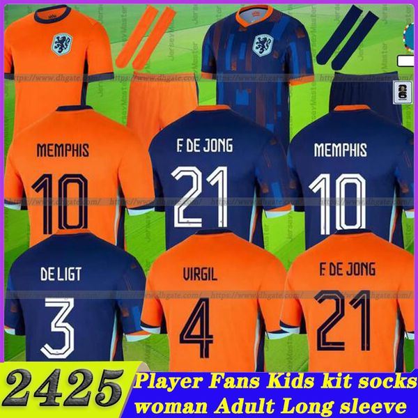 Euro 2024 Paesi Bassi Memphis Soccer Jersey Holland Jong Virgil Dumfries Bergvijn Shirt Klaassen Blind de Ligt Men Kit Kit 2025 Shirt da calcio olandese