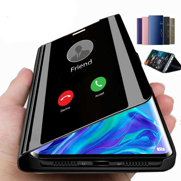 Casos de telefone celular Caixa de telefone Flip Smart Mirror para Redmi Nota 10 10s 12s 13 Pro Plus 4G 5G 10C 12C Casos de capa traseira 240423