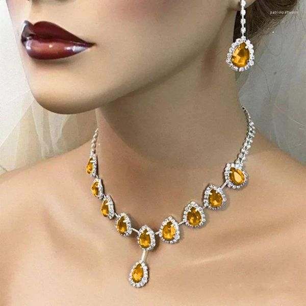 Colares pendentes Moda de colar de cristal amarelo casamento de noiva Acessórios brilhantes de ponta de ponta europeia e americana jóias legais