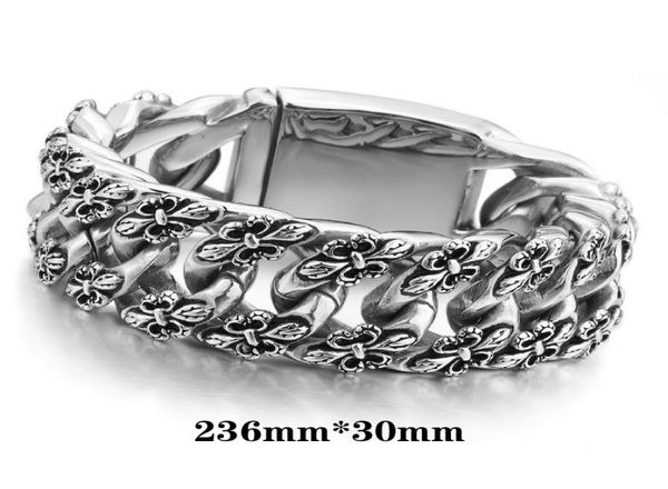 MEN039S PULHERIA PESADA PESADA PESADA PESQUISA DE ALEIRO ATENAS Cavaleiro Fleur de Lis Biker Tamanho do tamanho de pulseira 30 mm Largura 236 mm8035310