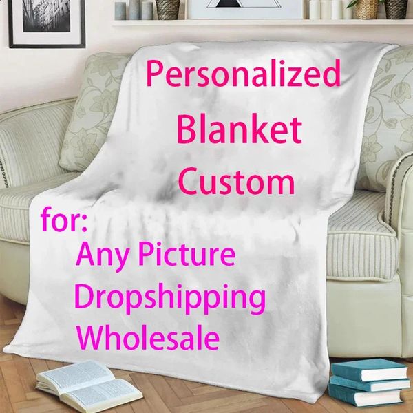 Coperta personalizzata in flanella coperte calde personalizzate per il divano letto qualsiasi immagine personalizzazione personalizzata su richiesta peluche 240417