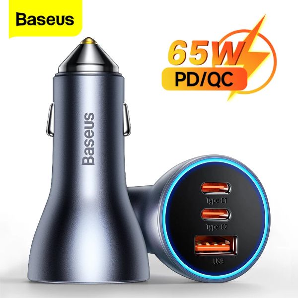 Jeans Baseus 65W USB Araç Şarj Cihazı Tip C Hızlı Şarj QC 4.0 PD 3.0 Hızlı Araba Şarj Cihazı İPhone 13 12 Xiaomi Samsung Huawei