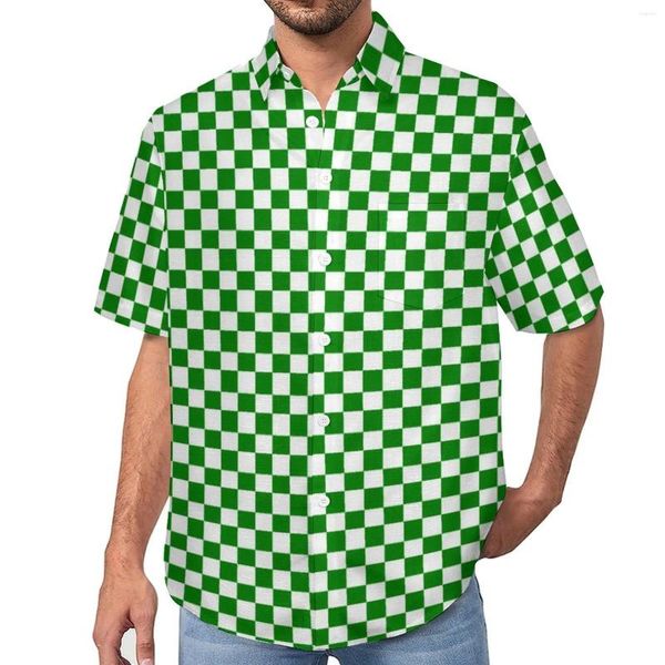 Camisas casuais masculinas camisa de praia estampada verde e branco de verão masculino de estilo de rua Bloups