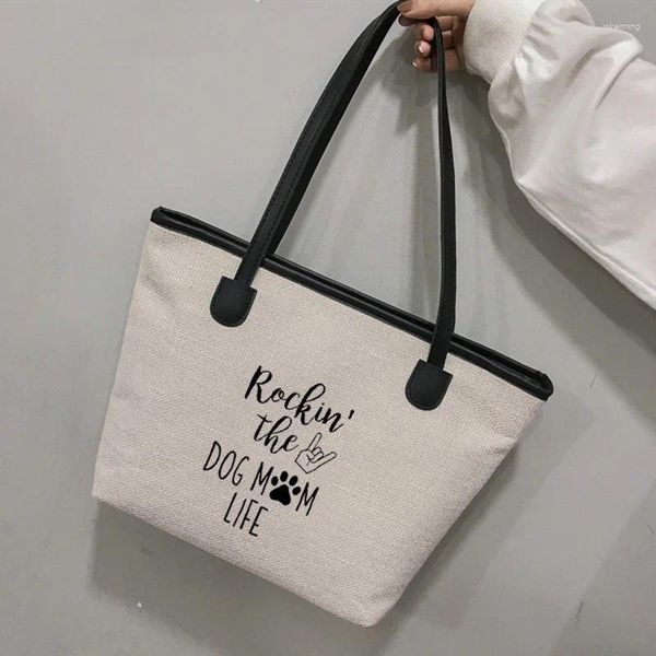 Bolsas de compras Cute Funny Printed Tote Bag Presente para cachorro Mom amantes Mulheres Handbag Work
