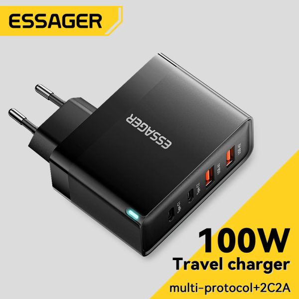 Chargers essager 100w USB Тип C Зарядное устройство 65W PD Quick Arraw4.0 3.0 Typec Fast Charging для iPhone 14 13 12 Xiaomi MacBook 13 Pro ноутбук