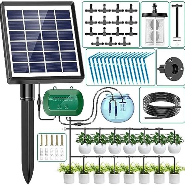 Decorações de jardim 2024 Kit de irrigação por gotejamento mais recente para vasos de plantas solares com suporte automático de sistema automático