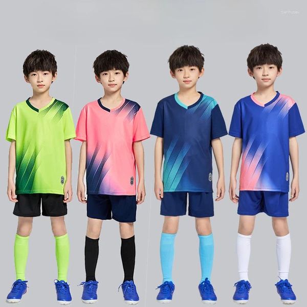 Koşu setleri futbol forması toptan hızlı kuru atletik kıyafetler çocuklar ilkokul öğrenci maç takımı üniformaları erkekler eğitimi