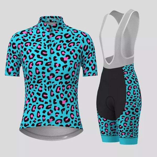 Sets 2023 Sommer New Blue Leopard Print Damen Radsport Kit atmungsaktiv schnell trocken weibliche Radsporttrikots -Set Kurzärmel -Radsport -Set