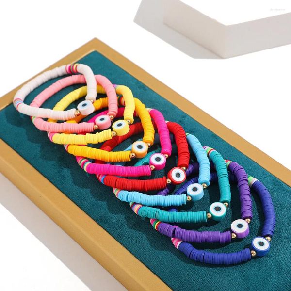 Strang Charme Round Augenperlen Armband Multikolen Polymerton Flachscheibenarmbänder für Frauen Boho Ethnic handgefertigtes Schmuck Geschenk