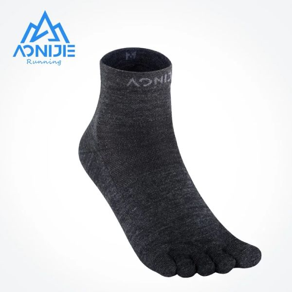 Meias aonijie merino lã esportam meias de dedo do dedo do pé homens homens de lã Minicrew Five Finger Socks Quarter Toe Socks para a maratona de corrida da trilha E4823